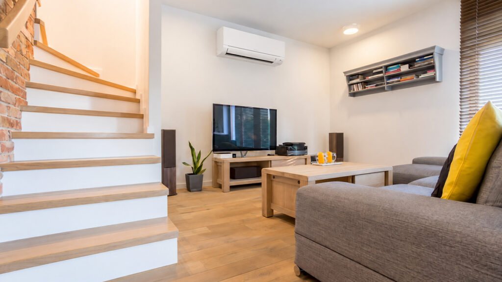 Finished basement with ductless heating and cooling