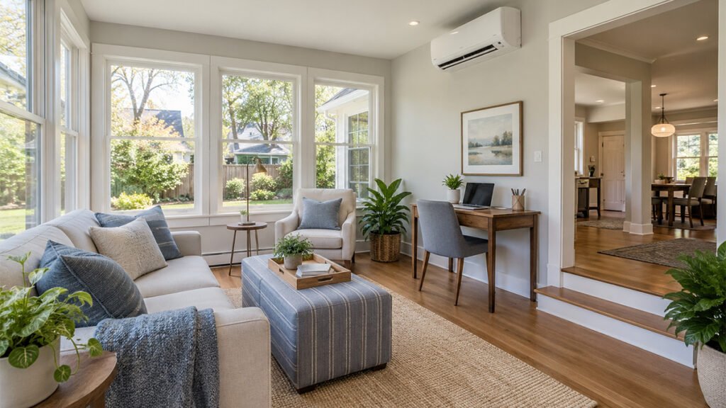 Comfortable home addition with ductless heating and cooling